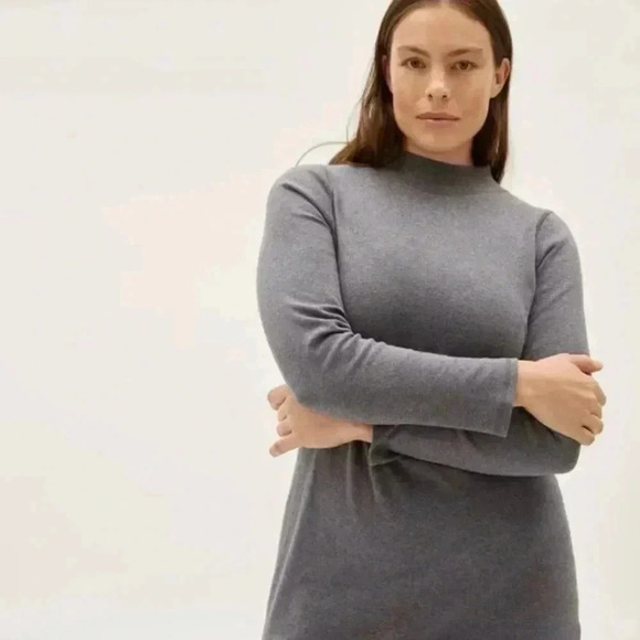 Everlane The Cotton Mock Neck Dress Charcoal Size Medium - Picture 2 of 7